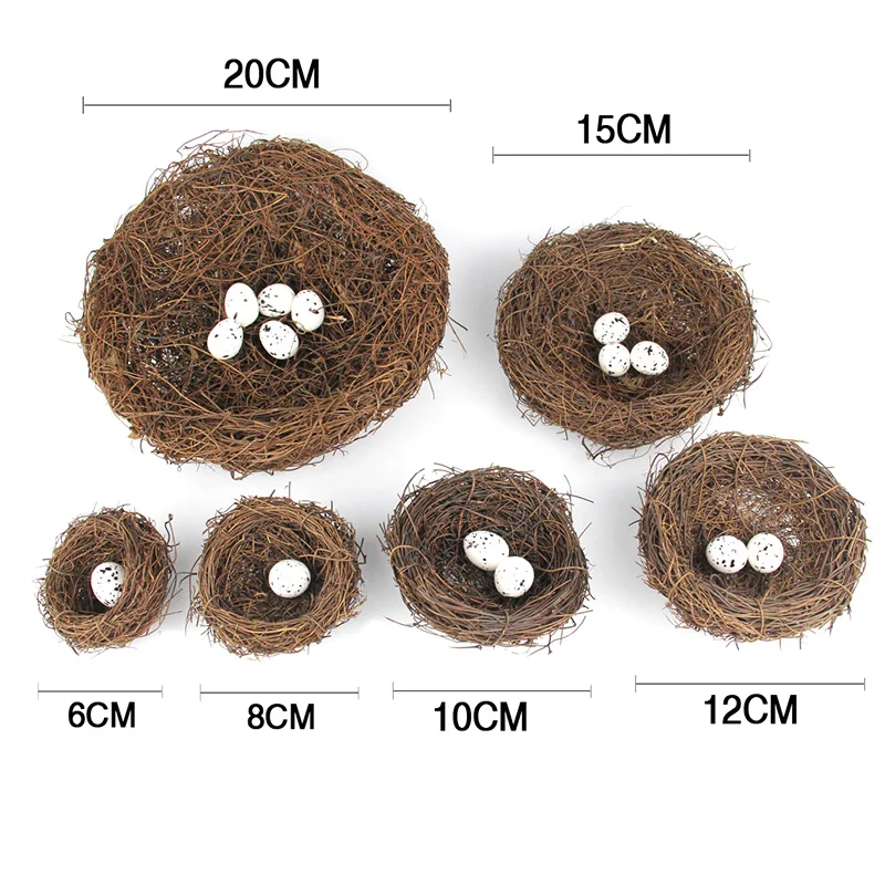 

6-20cm Vintage Round Rattan Bird Nest Easter Handmade Craft Vine Simulation Bird Nest Egg Decor Props Home Garden Window Display