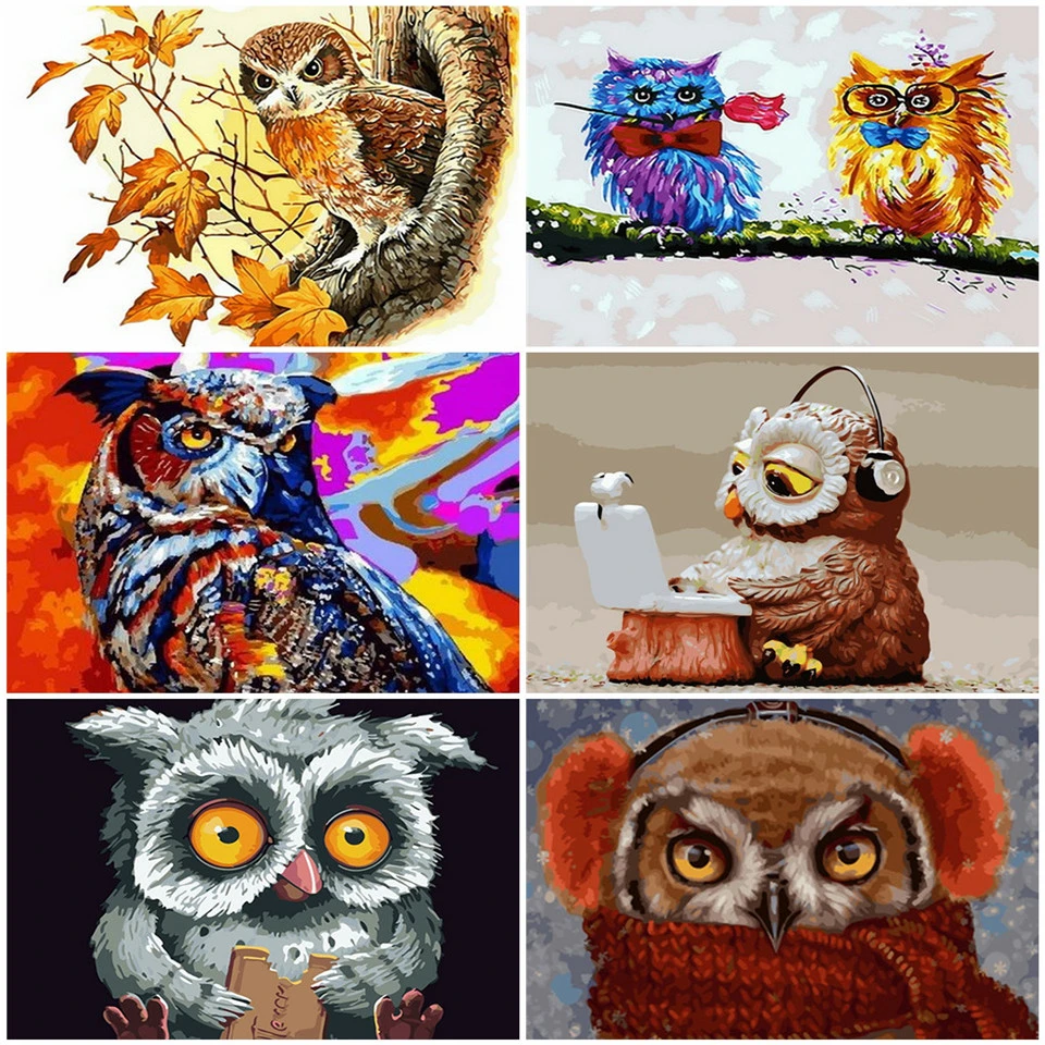 AZQSD DIY Unframe краска по номеру на холсте наборы сова акриловая ручной работы подарок