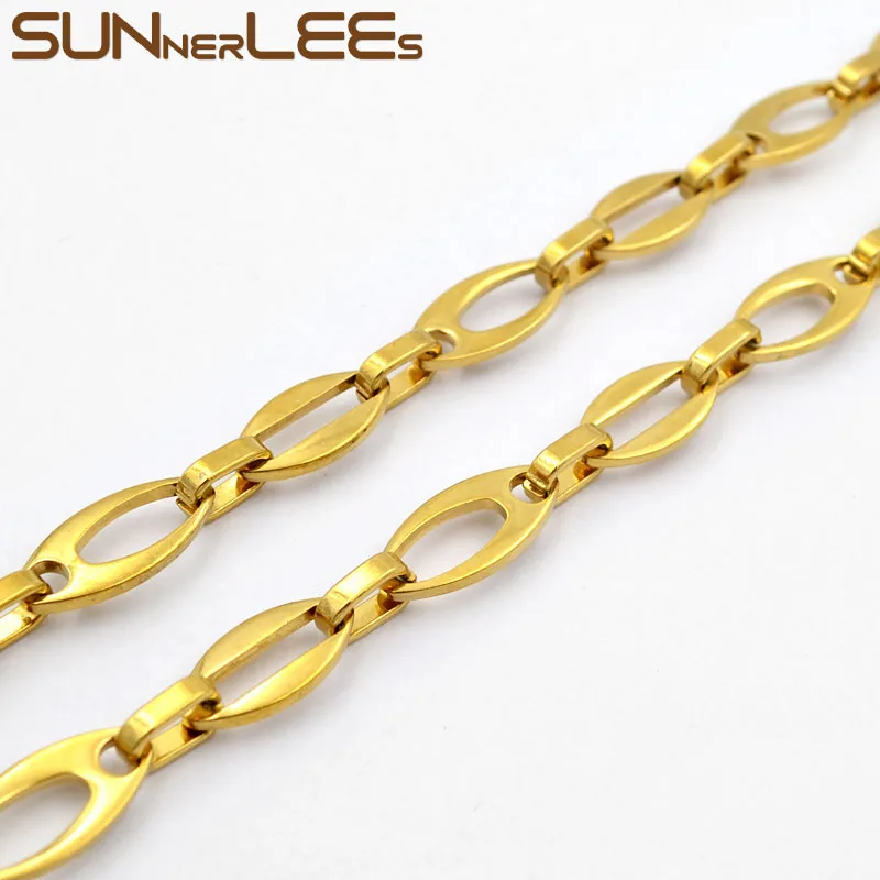 

SUNNERLEES Stainless Steel Necklace 8mm Geometric Link Chain Gold Color Men Women Fashion Jewelry Gift SC198 N