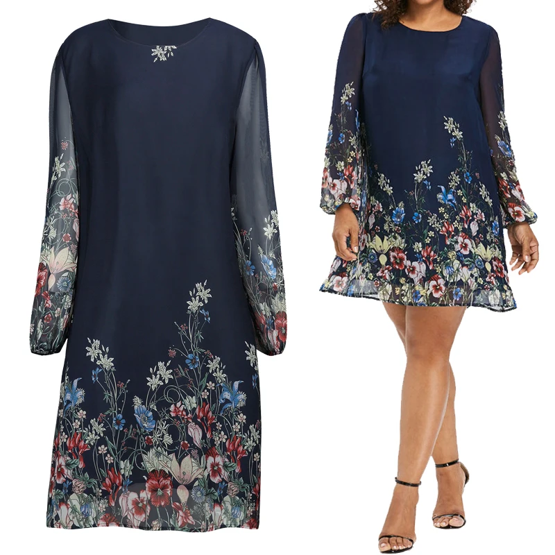 Новинка стильная Женская Туника большого размера Цветочное платье с вышивкой