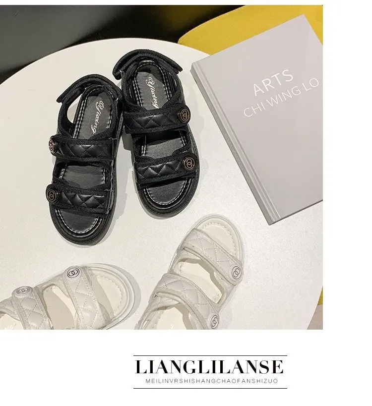 

Women Sandals 2021 White Platform Open-toe Personality Buckle Sequins Velcro Flat Sandals Summer New Outdoor Chunky Woman Shoe