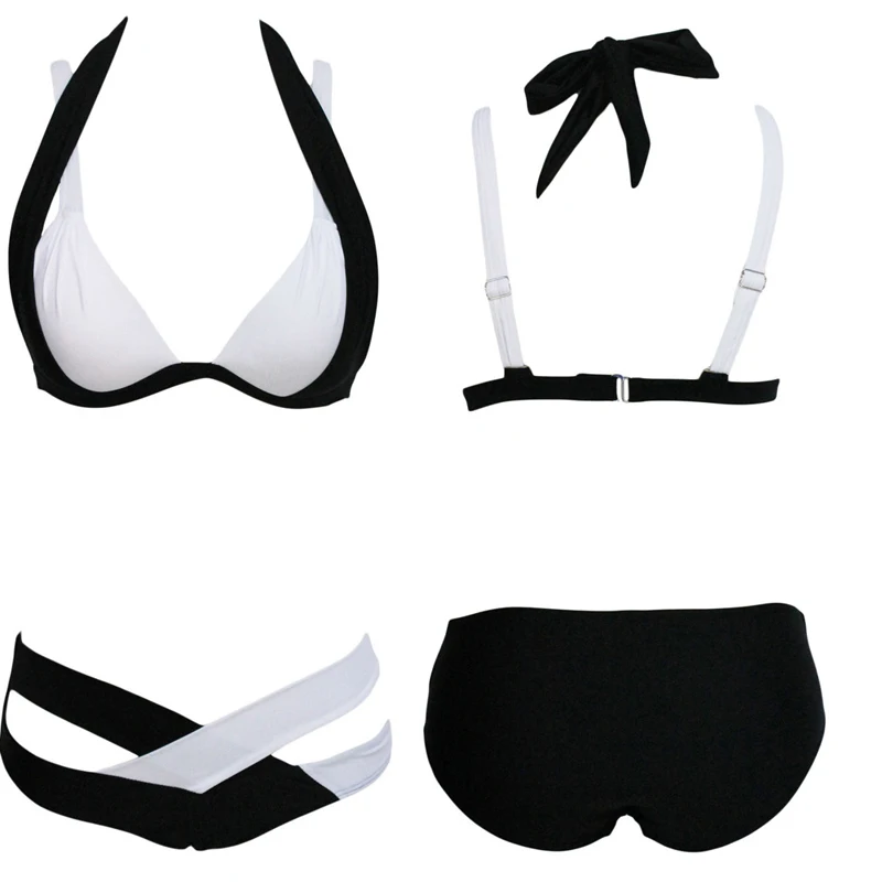 Женский купальник с лямкой на шее черный и белый купальный костюм в стиле