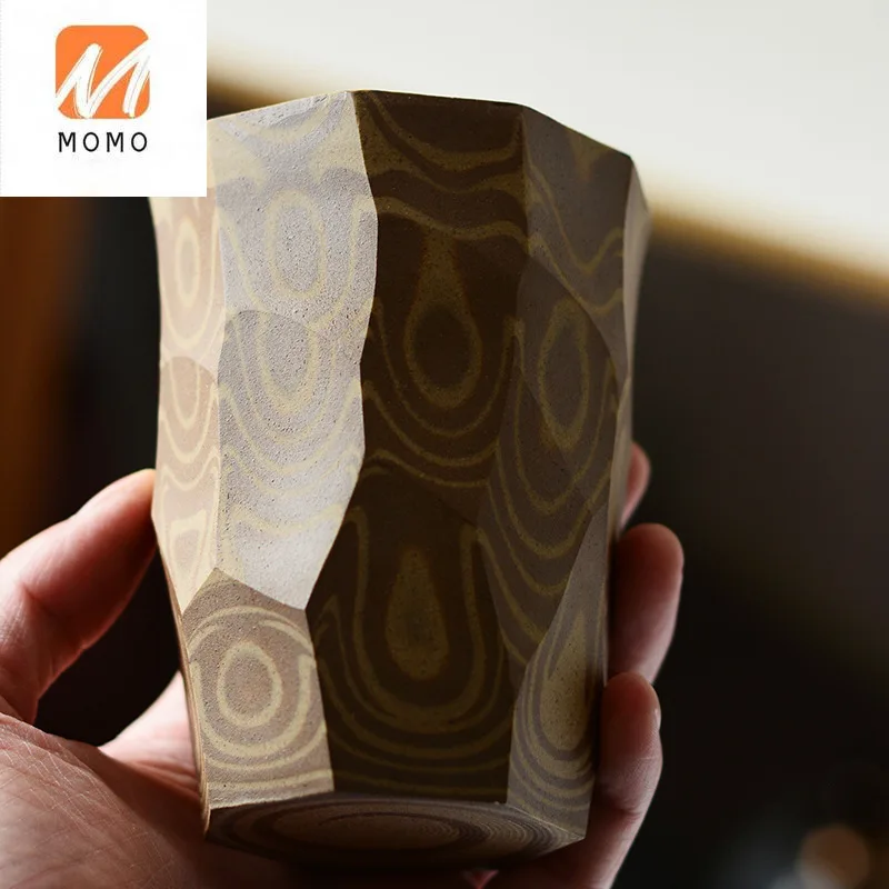 

Pure handmade ceramic cup creative twisted tire knife cut stoneware cup hand coffee Japanese style tea cup wholesale