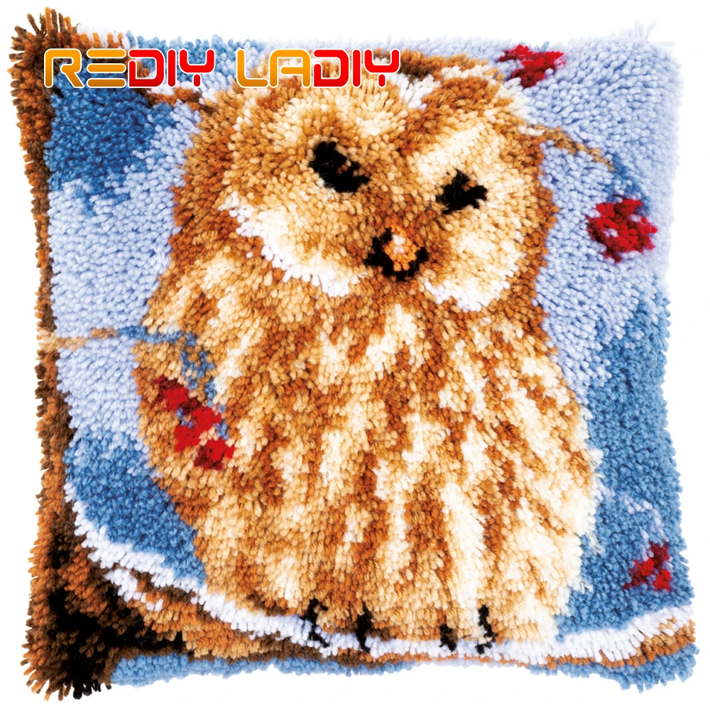

Latch Hook Cushion Owl on a Tree Pillow Case Acrylic Yarn Sofa Pillow Printed Color Canvas Crochet Cushion Cover Arts & Crafts