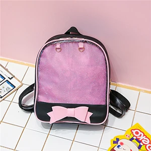 Милый женский рюкзак Bownot, прозрачные сумки Ita для школы Harajuku, Школьные Сумки из искусственной кожи для девочек-подростков, модная сумка для книг - Цвет: Black-pink