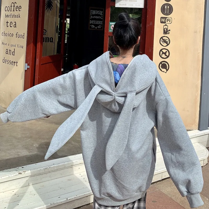 

Autumn Winter Plush Sweater Women Sweet Soft Girl Cute Big Rabbit Ears Hoodies Sweatshirt Harajuku Streetwear Aesthetic Coat