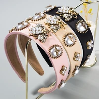 hot selling new luxury rhinestone pearl baroque headband crystal flower bee plain color hair band women elegant hair accessories
