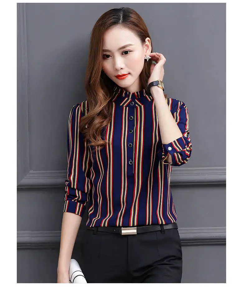 

2021 Blouse Women Fashion Long Sleeve Stand Collar Office Shirt Chiffon Blouse Shirt Casual Tops Plus Size blusas mujer de moda