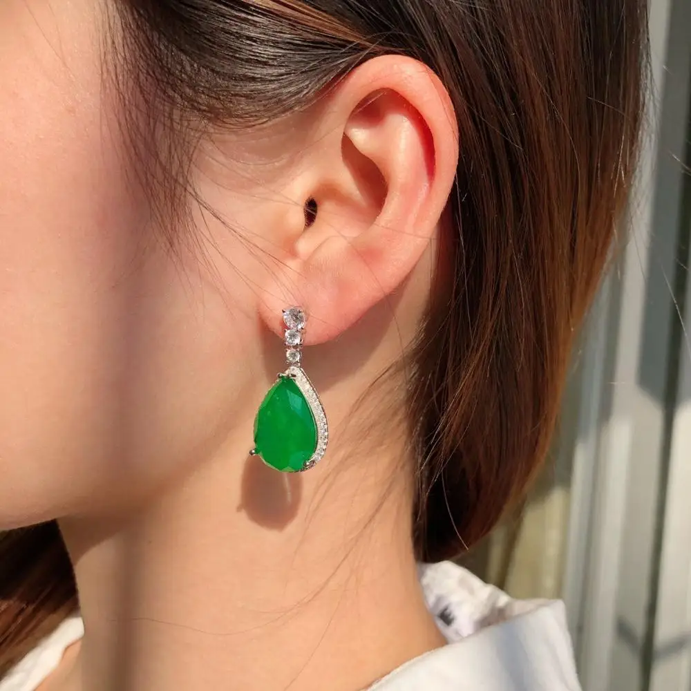 

NEW FASHION BIG CREATED WATER DROP EMERALD STONE DANGLE EARRINGS REAL 925 STERLING SILVER JEWELRY FOR WOMEN WEDDING PARTY