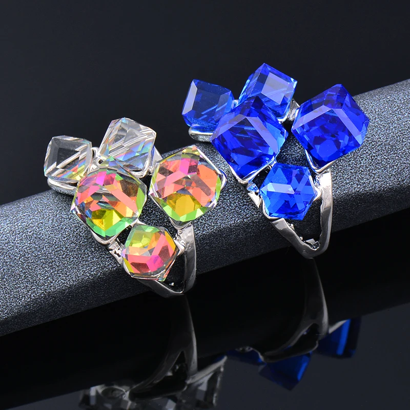 

LEEKER Women Vintage Blue Color Cube Cubic Zirconia Rings Female Wedding Engagement Silver Color Jewelry Couple rings LK2