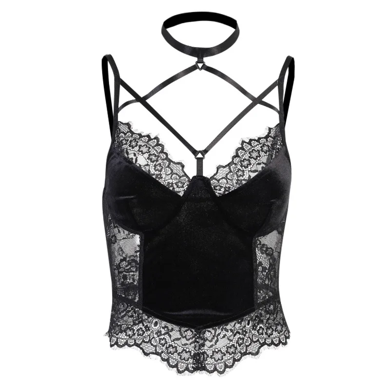 

INS Style Tops Gothic Velvet Lace Sexy Halter Lingerie Camisole Women