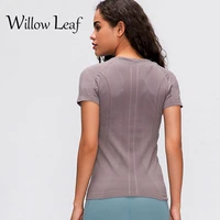 willow leaf women summer t shirts slim fit for fitness yoga short sleeve top breathable womens running shirt sport wear