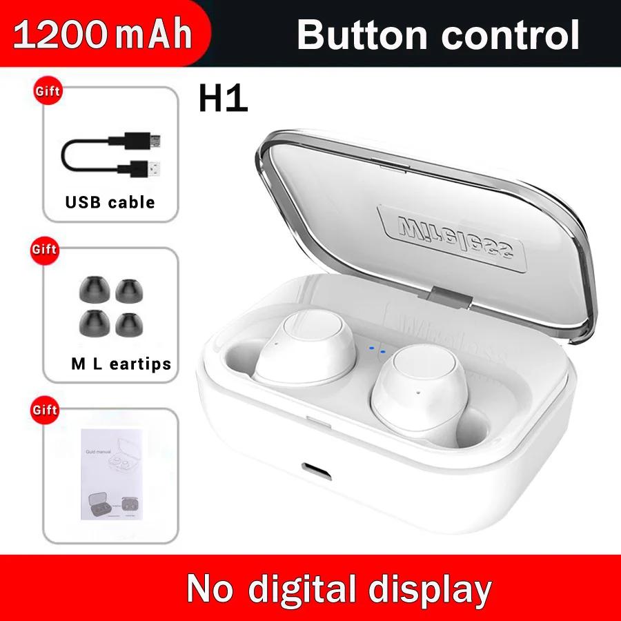 H1 white Bass Bluetooth наушники беспроводные наушники TWS 5,0 мини наушники с микрофоном зарядная коробка Спортивная стереогарнитура для мобильного телефона - Цвет: H1 white