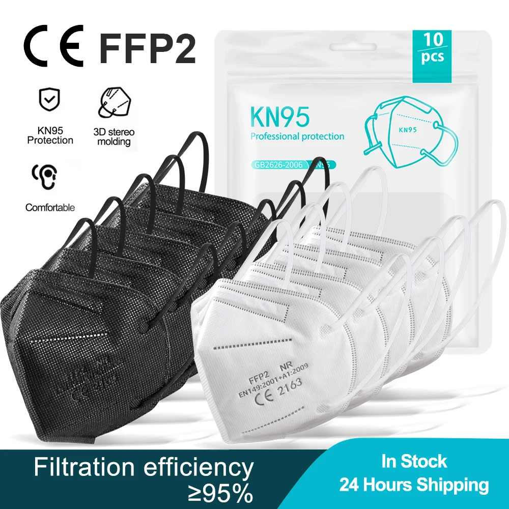 

10-200PCS ffp2mask black KN95 Mascarillas Negras 5 Layer Approved ffp2 masks adult KN95 Respirator face mask mascherina ffpp2