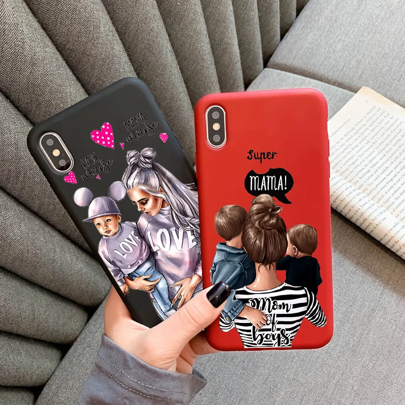 

Baby Mouse Mama Mouse Super Mom Girl Soft Phone Case For iphone 12 11 13 Pro Max X XS Max XR Red Mother For iphone 7 8 Plus SE2