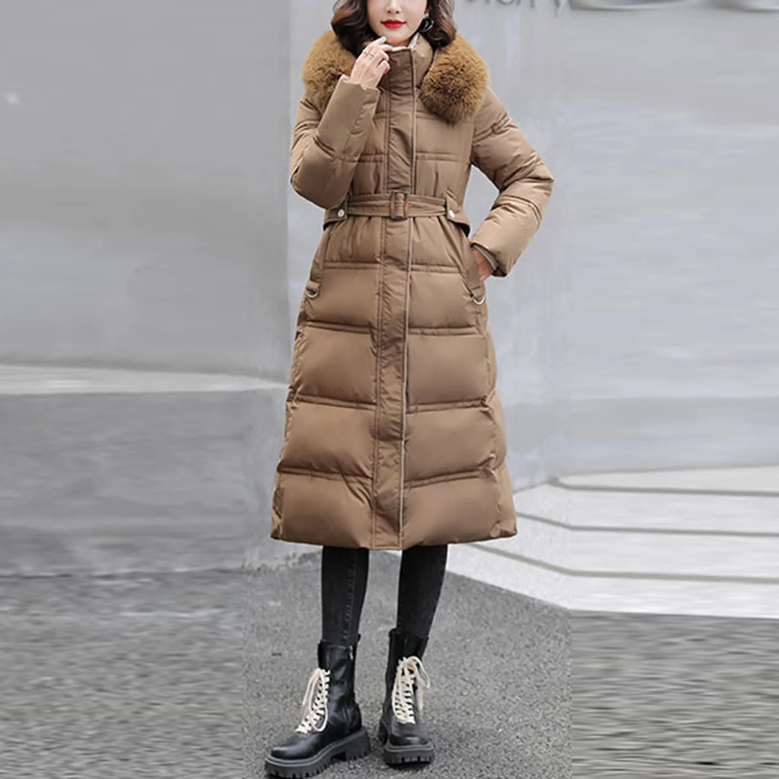 

Женская свободная теплая парка с капюшоном, зимняя куртка, пальто, утепленная стеганая куртка с искусственным мехом и отделкой травой