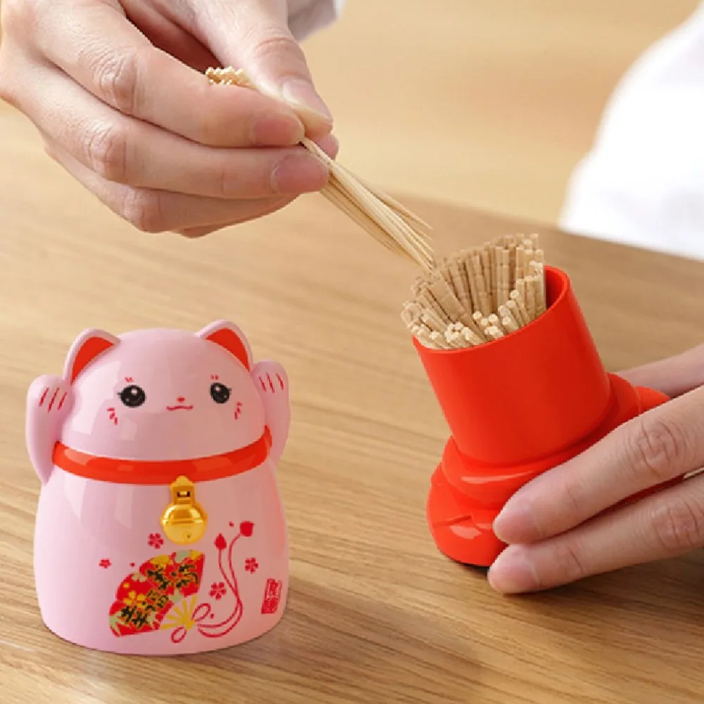 Китай lucky cat Диспенсер Для Зубочисток коробка держатель пластиковые коробки для хранения гостиная кухня аксессуары дома фэн шуй декоративные