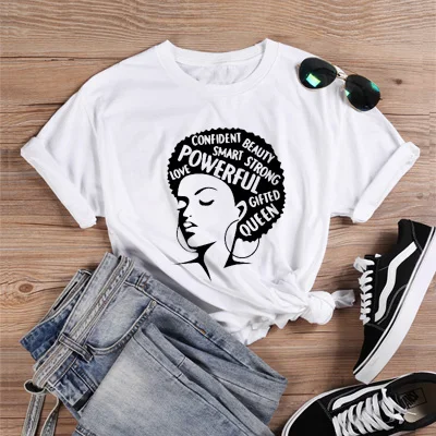 ONSEME Afro Lady Graphic футболки Женская Феминистская футболка Девушка сила королева лето черный розовый Женская футболка Эстетическая одежда Q-882 - Цвет: White