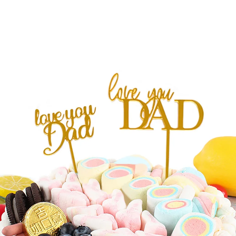 

New 9 Styles Acrylic Gold Happy Fathers Day Cake Topper Letters Love You DAD Best DAD Ever Party Supplies Cake Decoration
