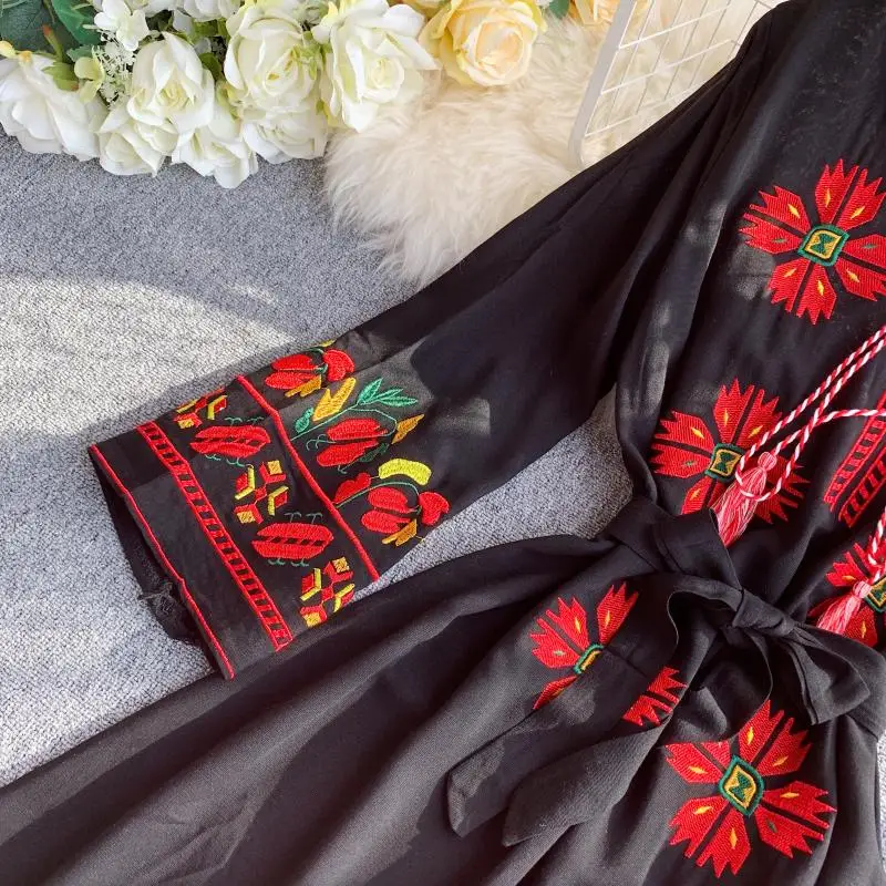 Женское платье с цветочной вышивкой ropa verano mujer приталенное Хлопковое длинным