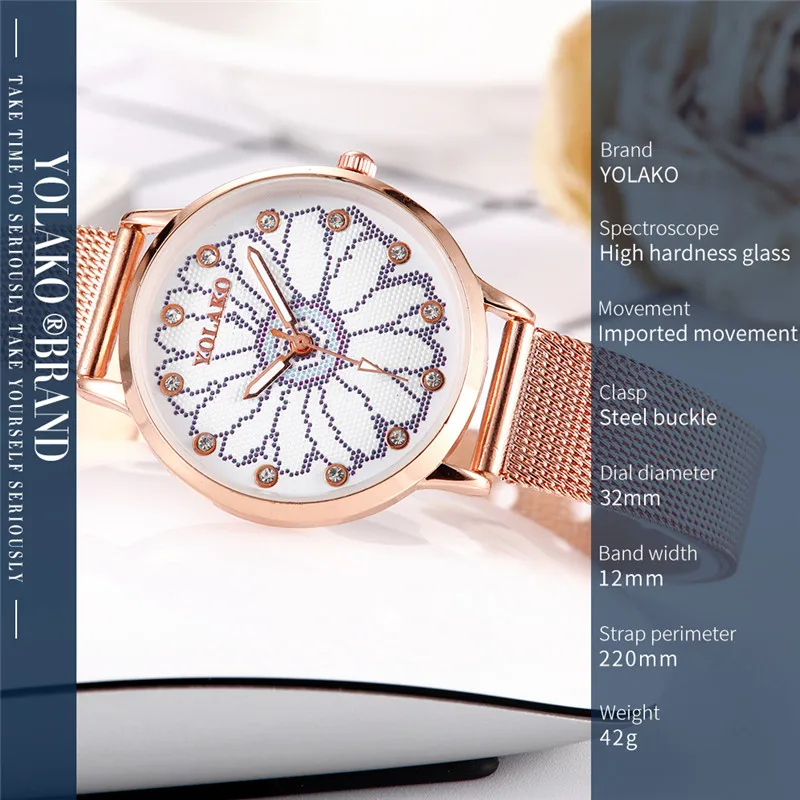 Женские роскошные часы из розового золота модные креативные с цветочным узором и