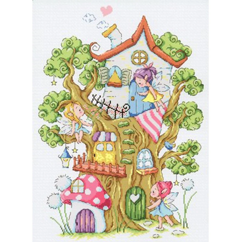 

Gold Collection Lovely Counted Cross Stitch Kit Tree House Elf Tree Little Girls Fairy Fairy Tale World SO-G156