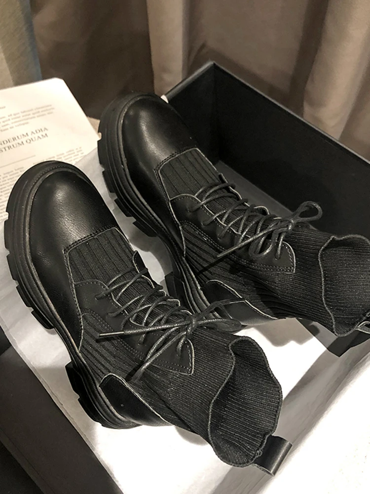 

Женские ботинки на среднем каблуке, однотонные ботильоны с круглым носком, на шнуровке, прорезиненная обувь в стиле «лолита», базовая обувь ...