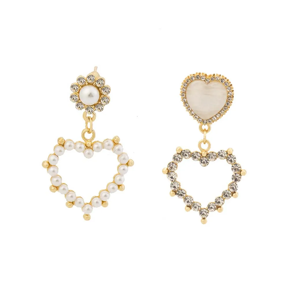 

Korean Big Heart Asymmetric Earrings New Rhinestone Simulated Pearl Dangle Pendientes Earrings For Women Fashion Jewelry