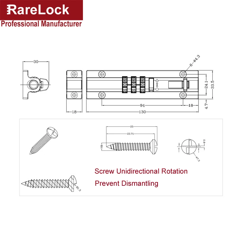 Rarelock комбинация дверная защелка 3 цифры раздвижной болт для окна хранения ювелирных изделий ящик для инструментов шкаф тренажерный зал школы шкафчик DIY MS550 ii