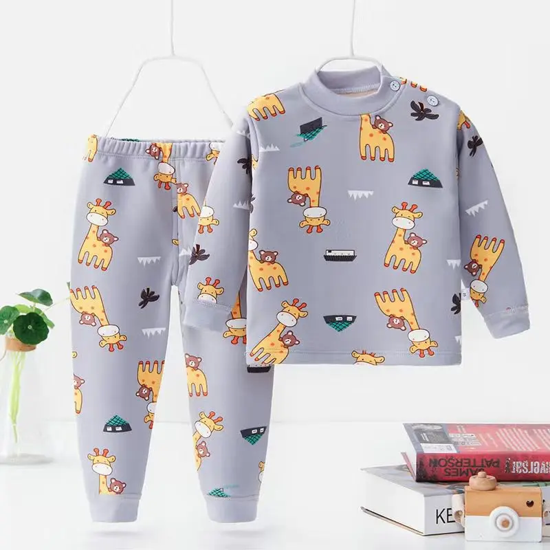 

Autumn Winter Children Clothing Sets Pajamas For Baby Long Top+Pants Set Cartoon Velvet Warm Boys Girls Clothes Soft Kids Suit
