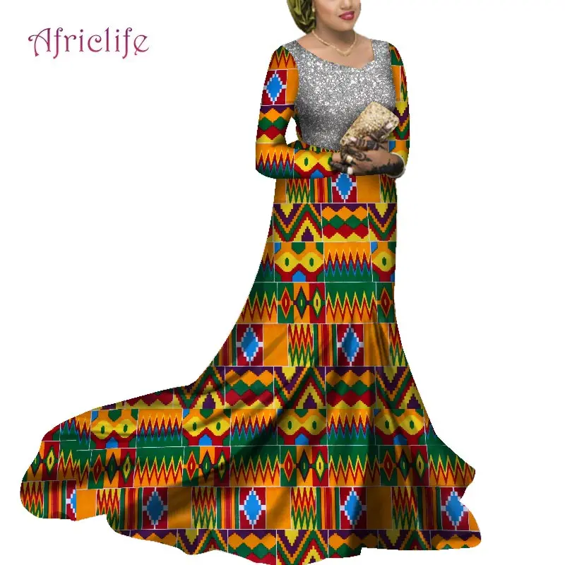 Spring and Fall Type With Lining Party Wedding Evening Clothing for African Women Long Sleeve Floor-Length Dresses WY5758