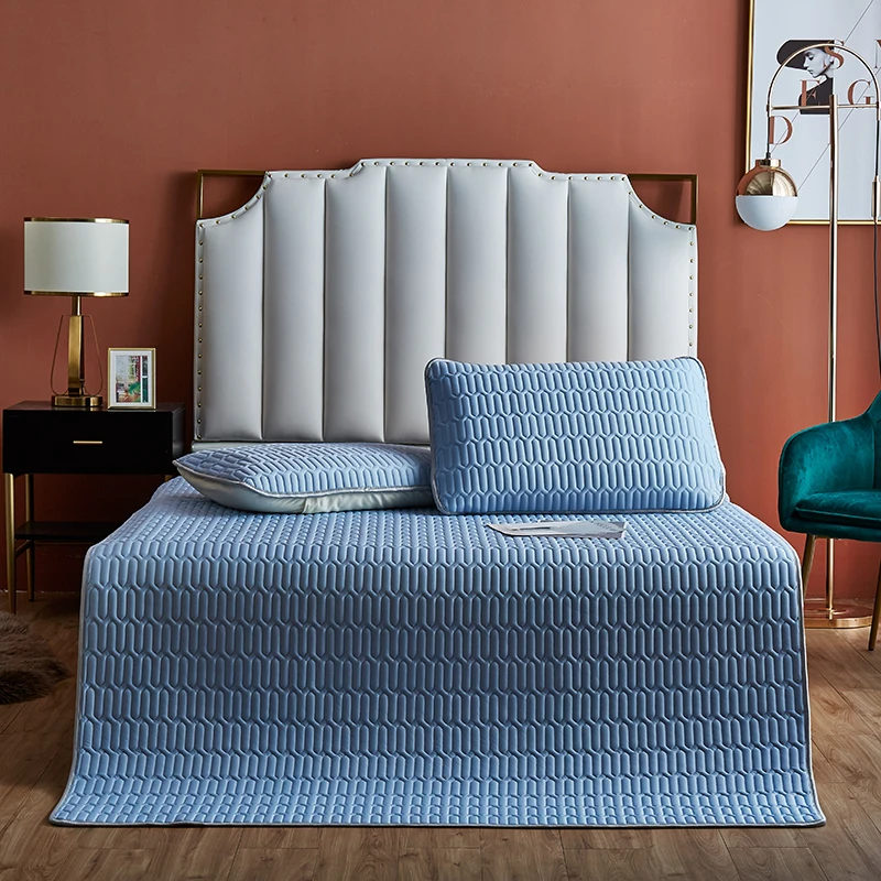 

2021 NEW Summer Solid Latex Fiber Cool Mat Modern Fitted Sheet Set Elastic Band Folding Mattress Cover 2/3pcs Purple Green 220cm