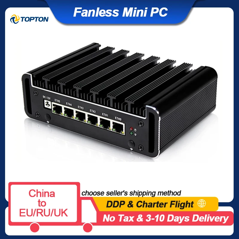 Topton Fanless 6LAN Mini PC Core i7 7500U i5 7200U 6 Intel i211AT Nic AES-NI RJ45 COM pfSense Firewall Router Linux Server | Компьютеры и