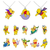 disney cute fun pooh dancing pattern jewelry small pendant design necklace resin epoxy long chain necklace for friends