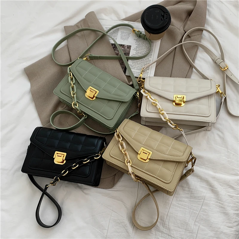 

Fashion Quilted Small Chain Crossbody Bags For Women Flip Lock Designer Female Clutch High Quality PU Ladies Shoulder Bags 2021
