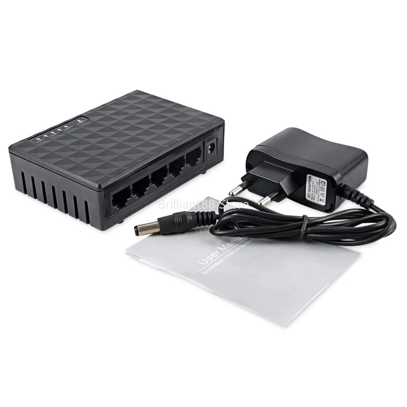 

New5 Port Gigabit Switch, Fast Desktop Network Switching Hub Bypass, RJ45 LAN, 10/100 / 1000Mbps, with American Power Adapter,