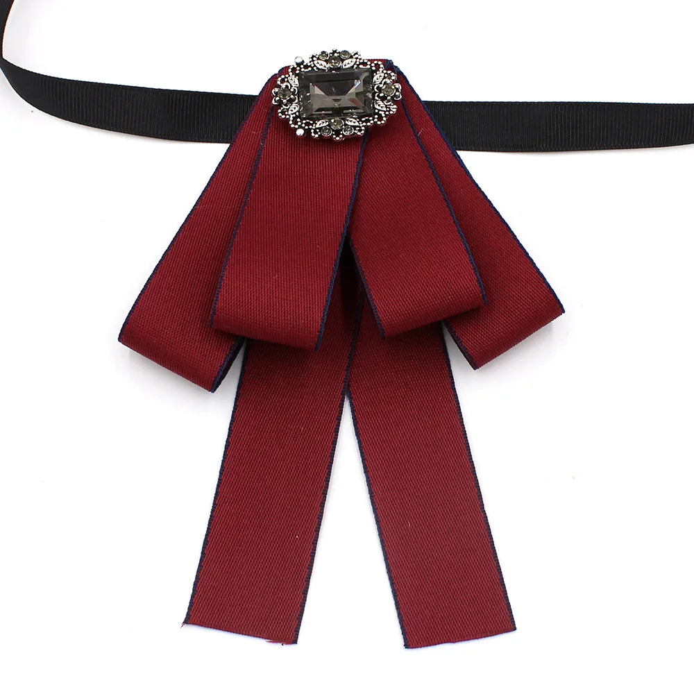 

Fashion Red Ribbon Bow Brooch Rhinestone Crystal Fabric Cloth Art Luxury Wedding Dress Pins And Brooches Gift For Women