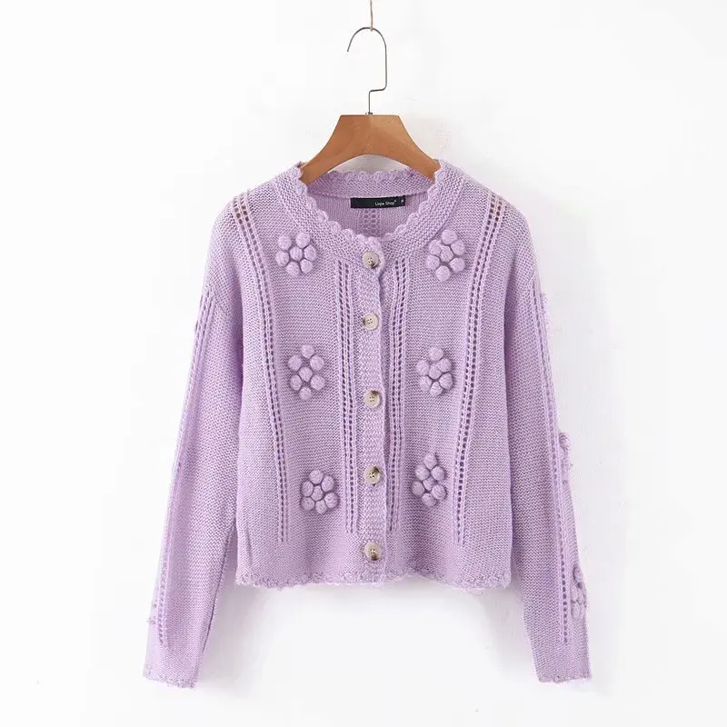 L176 purple 9140 Bazaleas Франция Оранжевый женский свитер шикарный винтажный вязаный кардиган милый pull femme одежда для женщин kardigan Прямая поставка - Цвет: L176 purple 9140