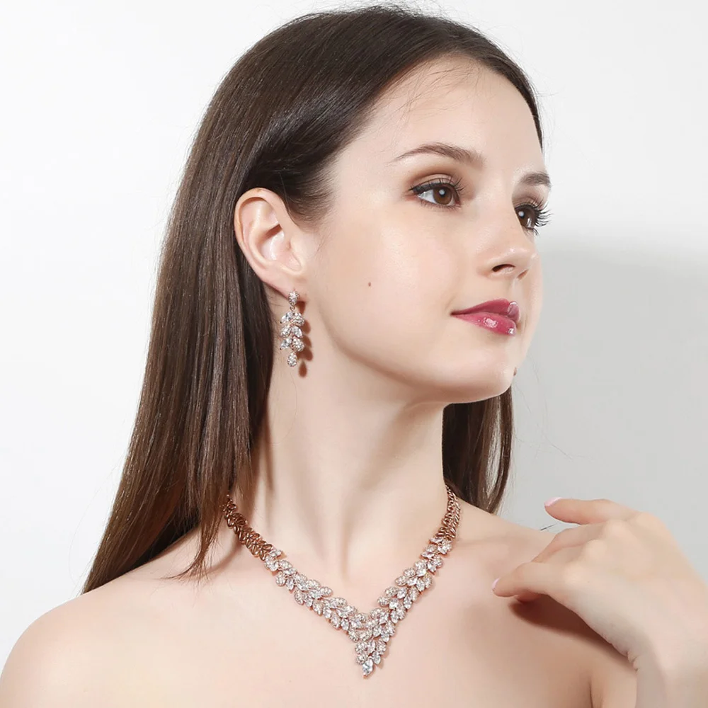 ThreeGraces роскошный Нигерийский Африканский большой лист форма синий кубический цирконий свадебное ожерелье и серьги для свадебного подарка JS086