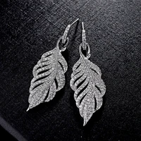 feather shape glittering earrings inlaid with high grade luxury zircon hollow leaf shape s925 pin womens party wedding earrings