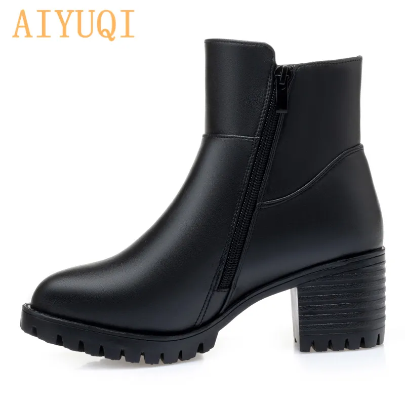 

AIYUQI Winter Ladies Booties High Heel Large Size 41 42 43 Women Ankle Boots Thick Wool Rhinestone Fashion Boots Women