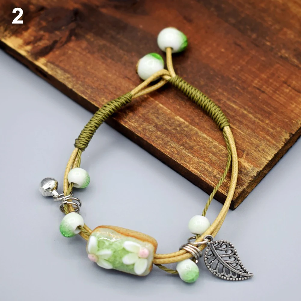 Женский винтажный парный наручный браслет с цветами из керамического камня для