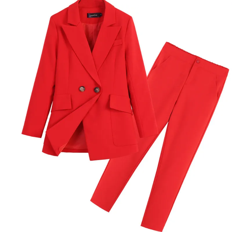 

Casual High Quality Women's Suits Pants Suit Autumn New Slim Red Ladies Red Jacket Small Suit Female Large Size Slim Trousers