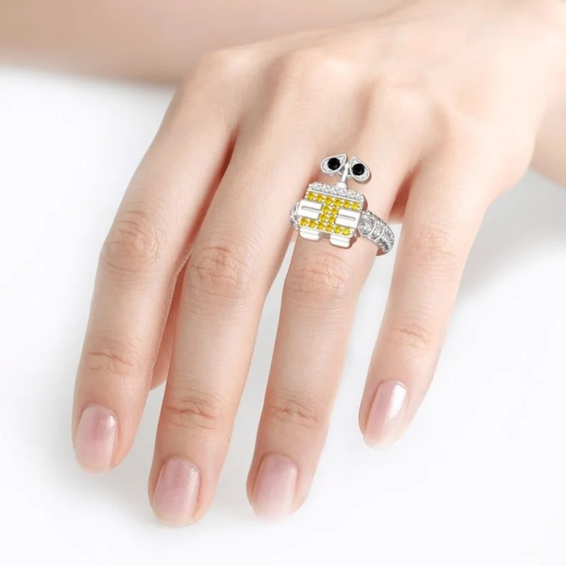 

Fashion Trend Yellow Zircon Robot Shape Ladies Birthday Gift Ring Jewelry Anniversary Jewelry Light Luxury Ring Wholesale