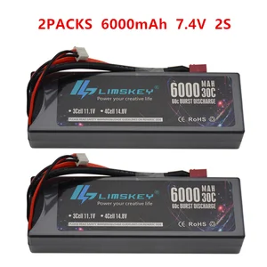 Limskey Lipo Battery, 2 шт., LiPo Battery, 6000 мАч, 7,4 В, 30C, 2S, Lipo, RC Battery, Deans Plug, для RC Evader, BX, Truggy Buggy, Helicopt