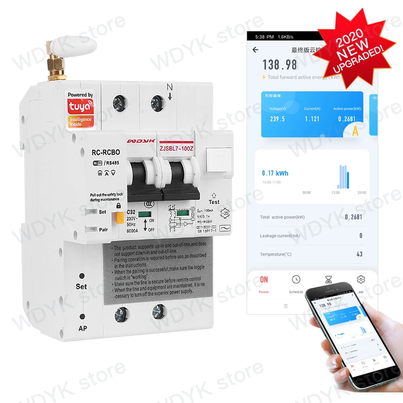 

single phase Tuya Din rail WIFI Smart Energy Meter leakage protection remote read kWh Meter wattmeter voice control alexa