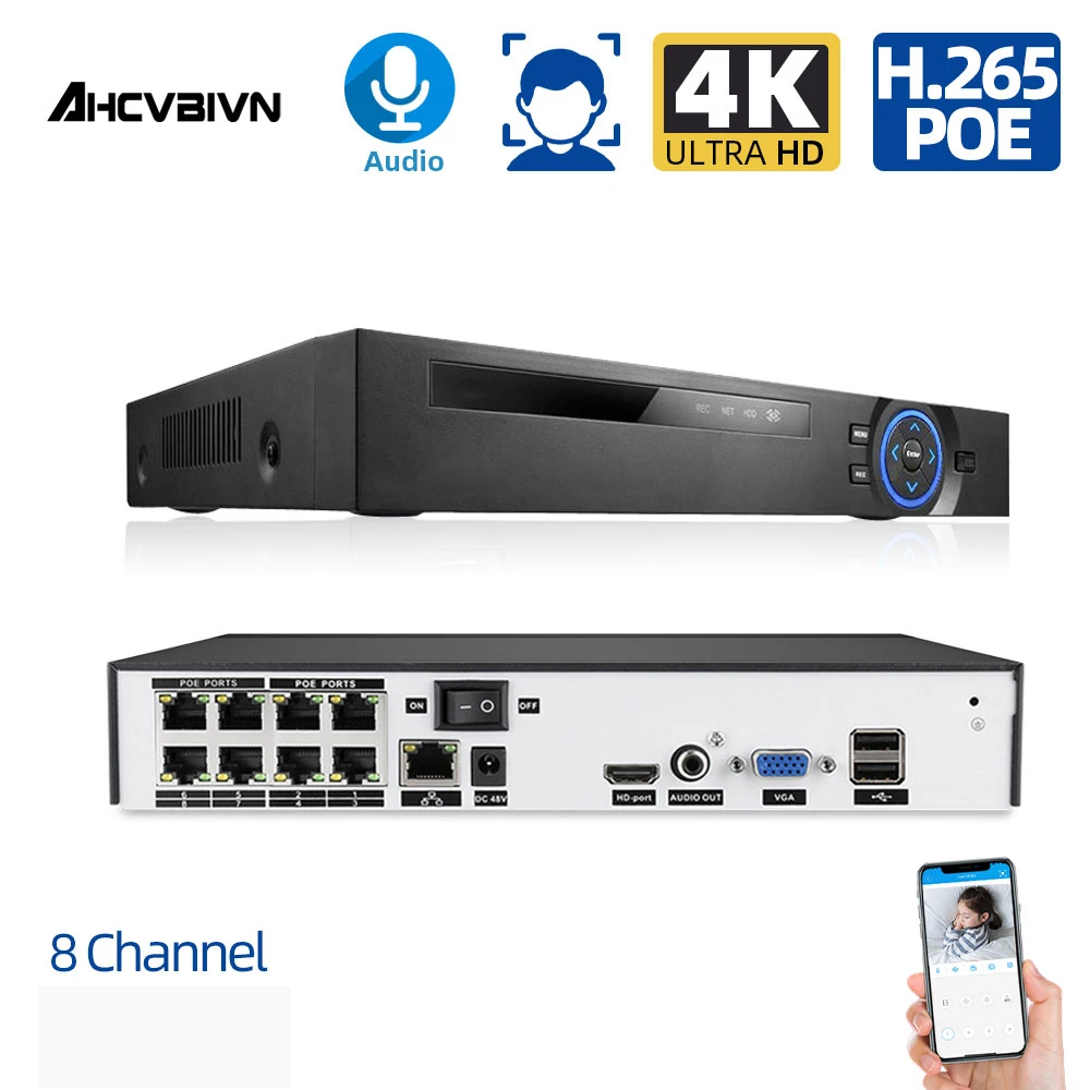 

XMeye 8CH 8MP POE NVR 8ch 4K H.265 + Plug & Play сетевой видеорегистратор с функцией распознавания лица IP-камера P2P система