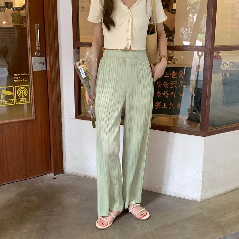 Черные ленивые брюки и мягкие плиссированные шифоновые широкие корейские