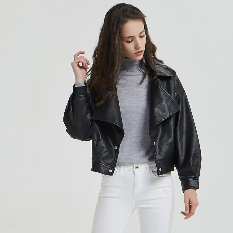 

Spring and Autumn new leather women's short BF wind-turned locomotive jacket PU jacket faux leather