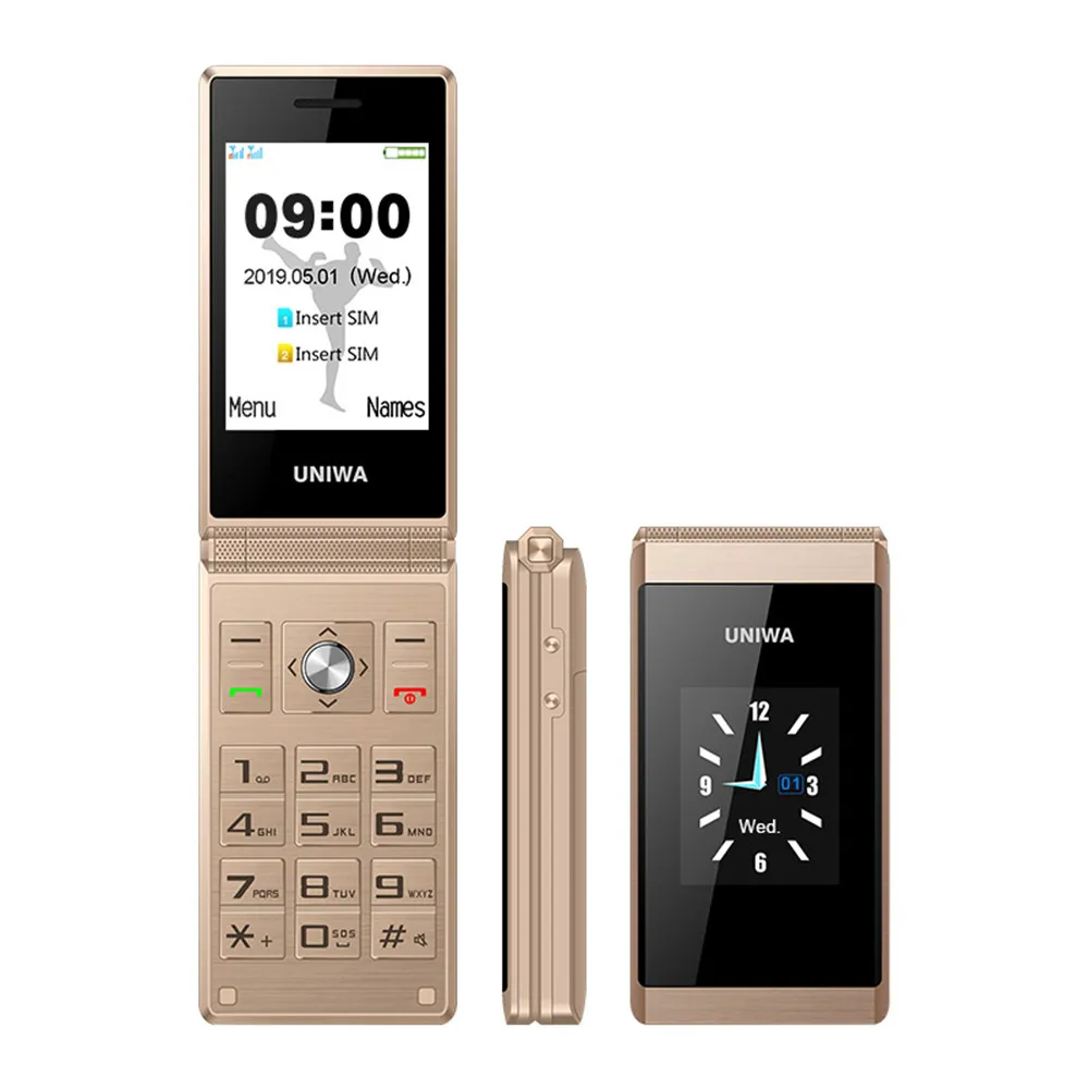 Мобильный телефон раскладушка UNIWA X28 2G GSM двойной экран кнопочный ввод стильная